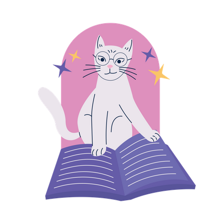 Libro de lectura de gatos inteligentes  Ilustración