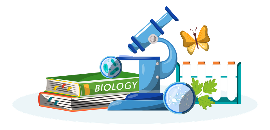 Libro y equipo de biología.  Ilustración