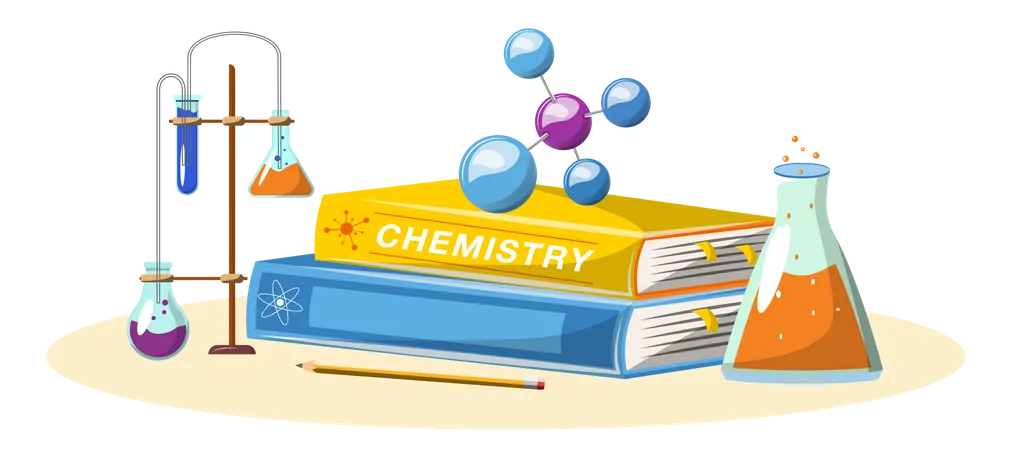 Libro y equipo de química.  Ilustración