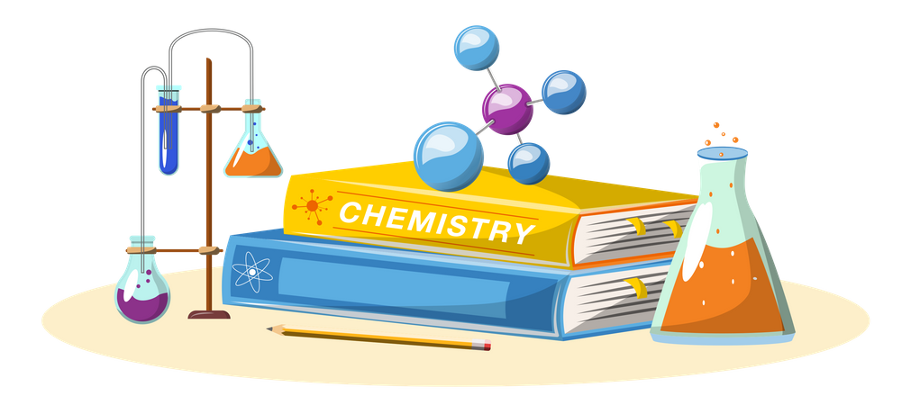 Libro y equipo de química.  Ilustración