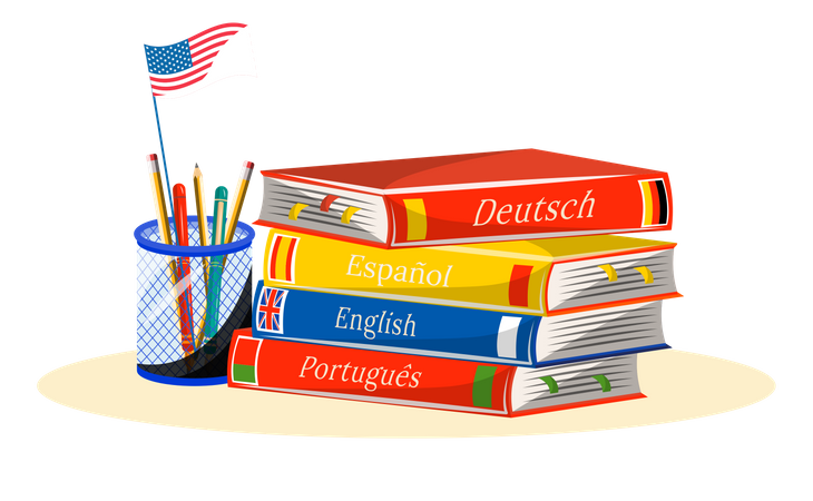 Libros para aprender idiomas extranjeros.  Ilustración