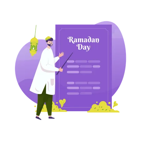 Design Plano De Um Muculmano Aprende Sobre O Conceito Do Dia Ramadan Kareem Ilustração