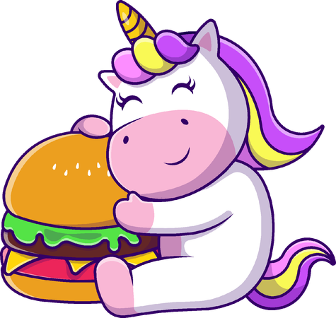 Licorne avec burger  Illustration