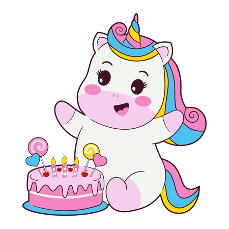 Licorne avec gâteau d'anniversaire  Illustration