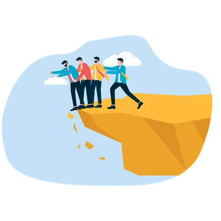 Líder de equipo ayudando a empleado desde la cima de la montaña  Ilustración