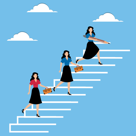 Líder femenina dibujando escaleras para sus compañeros de trabajo  Ilustración