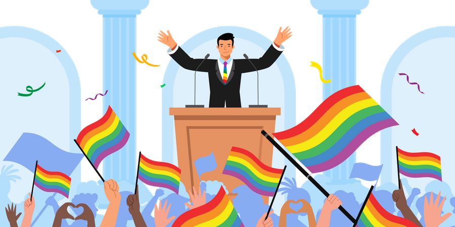 Líder LGBTQ dando discurso  Ilustración