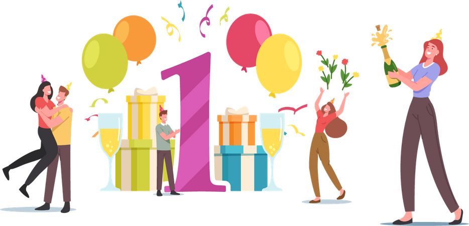 Liebespaar feiert einjähriges Jubiläum  Illustration