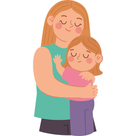 Liebevolle Mutter umarmt ihre Tochter auf herzerwärmende Weise  Illustration