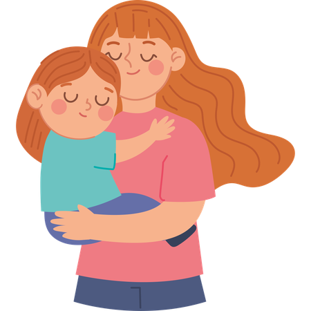 Liebevolle Mutter umarmt ihre Tochter auf herzerwärmende Weise  Illustration