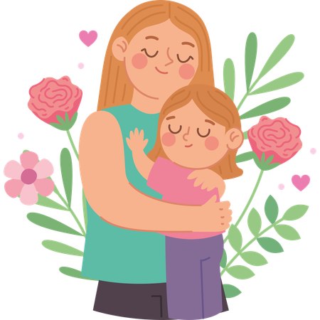 Liebevolle Mutter umarmt ihre Tochter auf herzerwärmende Weise  Illustration