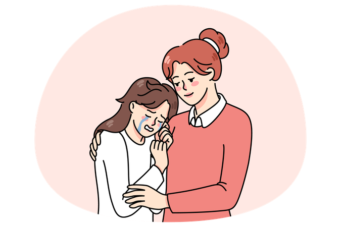 Liebevolle Mutter umarmt und tröstet weinende Teenager-Tochter  Illustration