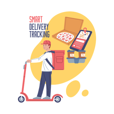 Lieferant erledigt Lieferung auf Roller  Illustration