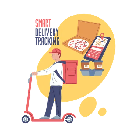 Lieferant erledigt Lieferung auf Roller  Illustration