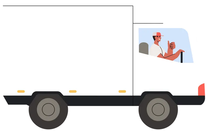 Lieferant, der einen LKW fährt und eine Bestellung ausliefert  Illustration