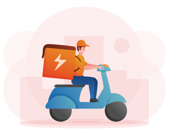 Lieferant fährt Roller  Illustration