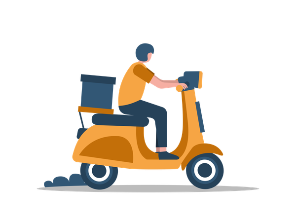 Lieferant fährt Roller  Illustration