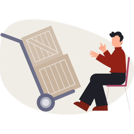 Lieferant rollt Einkaufswagen mit Kartons  Illustration