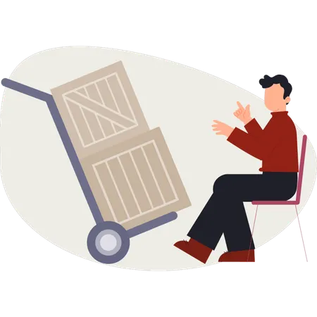Lieferant rollt Einkaufswagen mit Kartons  Illustration