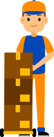Der Lieferant steht mit einem Bündel Pakete da  Illustration