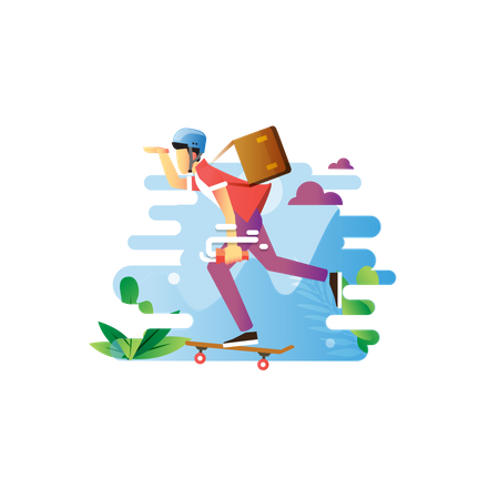 Lieferjunge fährt Skateboard  Illustration