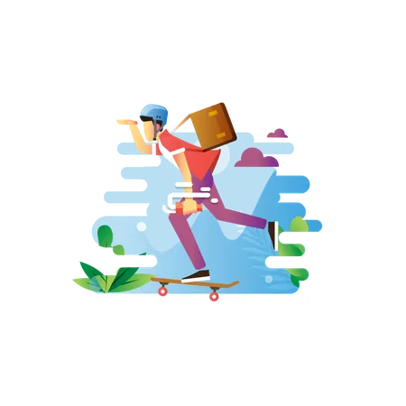 Lieferjunge fährt Skateboard  Illustration