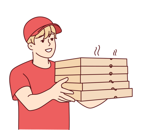 Lieferjunge bringt frisch gebackene Pizza  Illustration