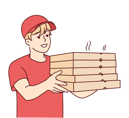 Lieferjunge bringt frisch gebackene Pizza  Illustration