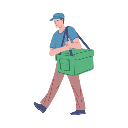 Lieferkurier hält Lieferkartontasche  Illustration