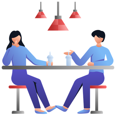 Femme et homme Hangout au café  Illustration