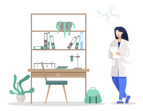 Lieu de travail d'un étudiant en chimie  Illustration