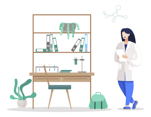 Lieu de travail d'un étudiant en chimie  Illustration