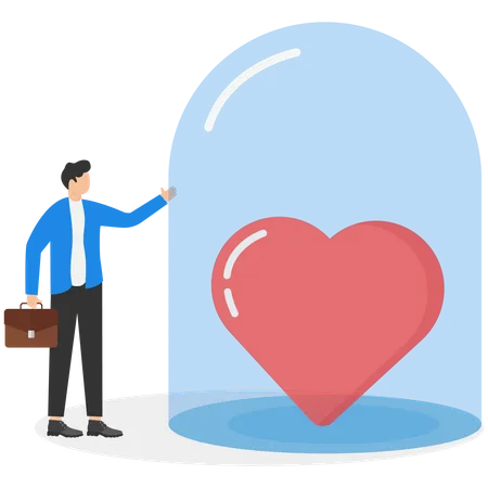 Life Insurance Family Protection Guarding And Security Cover Your Loved One Protect From Illness Health Or Disease Concept Shiny Heart Shape Covered Inside Strong Glass Dome Illustration