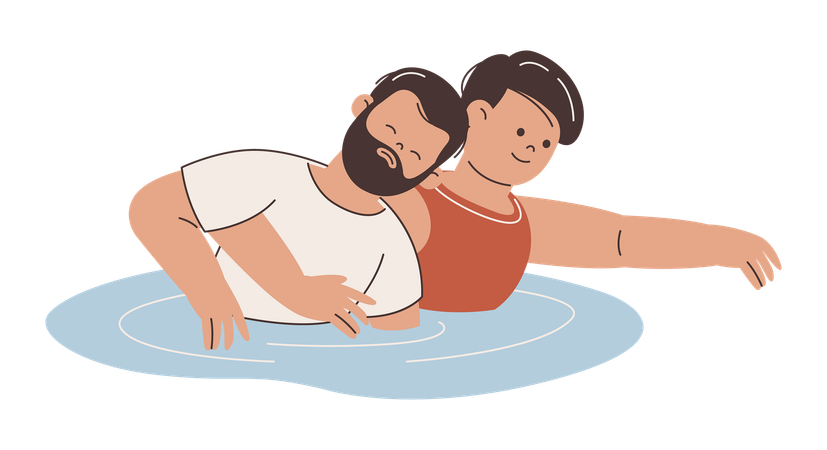 Lifeguard Help Man Going Under in Sea  Illustration