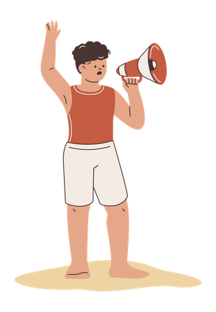 Lifeguard on Beach Makes with Megaphone  Illustration