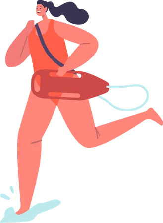 Lifeguard Female Character Sprints To Aid In Rescue Demonstrating Swift Action And Readiness To Assist In Critical Situations Woman Runs To Assist Swimmers In Distress Cartoon Vector Illustration Illustration