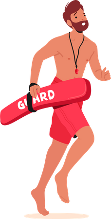 Lifeguard Sprints To Aid In Rescue Demonstrating Swift Action And Readiness To Assist In Critical Situations  Illustration