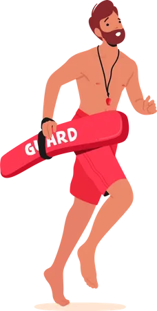 Lifeguard Sprints To Aid In Rescue Demonstrating Swift Action And Readiness To Assist In Critical Situations  Illustration