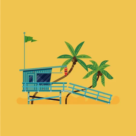 Lifeguard tower on beach side  Illustration