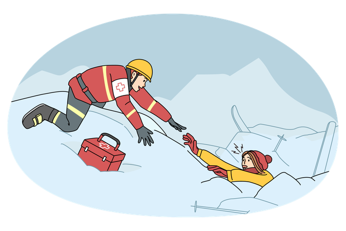 Lifesaver help person from avalanche  Illustration