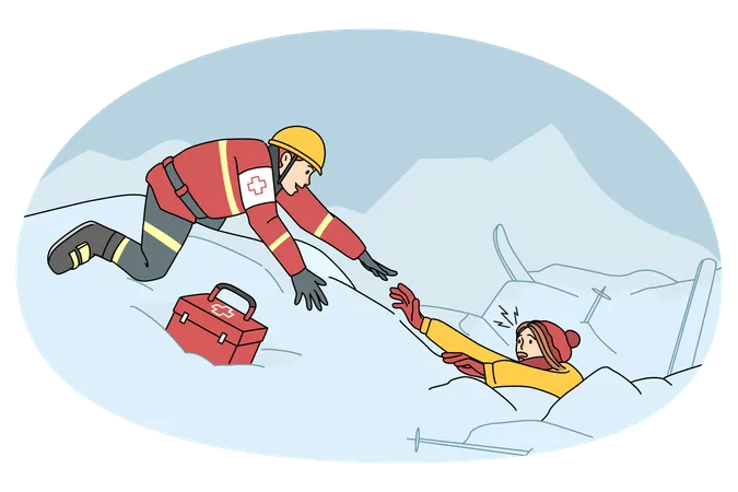 Lifesaver help person from avalanche  Illustration