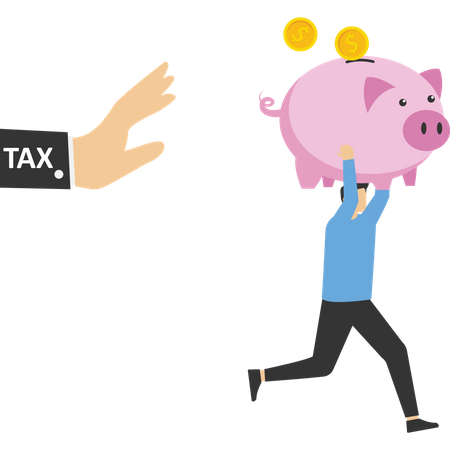 Lift the piggy bank to escape the tax collection  Illustration