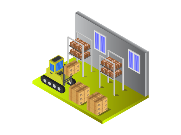 Lifting machine arranging boxes  Illustration