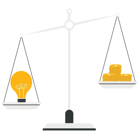Light bulb and a stack of coin on the scale  Illustration