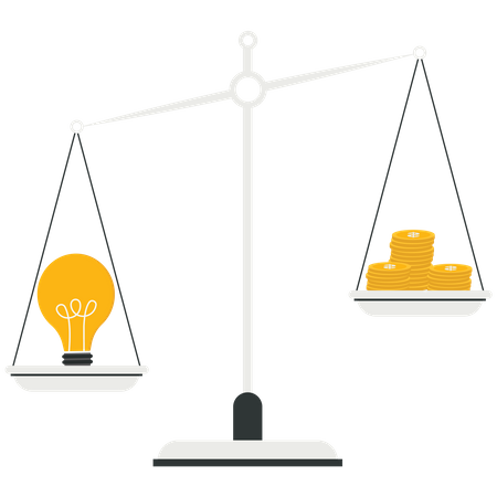 Light bulb and a stack of coin on the scale  Illustration