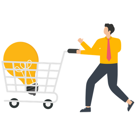 Light bulb in a shopping cart with businessman  Illustration