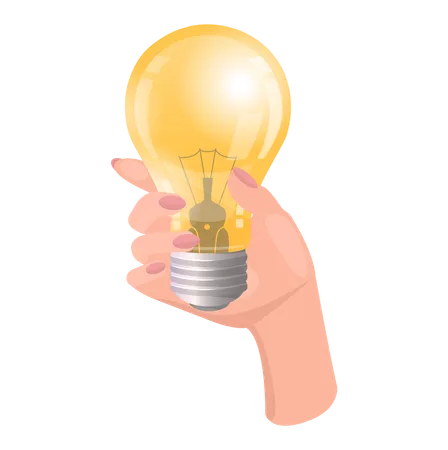 Electricity System Lamp Light Bulb In Human Hand Lighting Element Heating Artificial Light Source Electrical Appliance Incandescent Lamp Yellow Light Bulb Isolated On White Background Illustration
