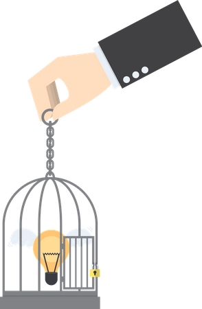 Light bulb of idea locked in a cage Illustration