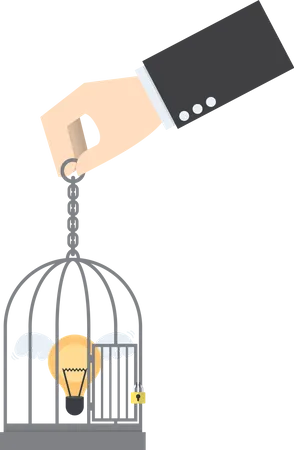 Light bulb of idea locked in a cage  Illustration