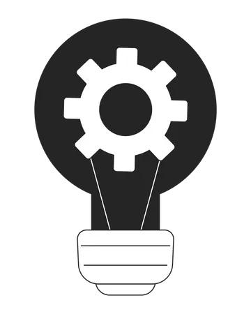Light Bulb With Gear Inside Flat Monochrome Isolated Vector Object Mechanism Modern Technology Editable Black And White Line Art Drawing Simple Outline Spot Illustration For Web Graphic Design Illustration